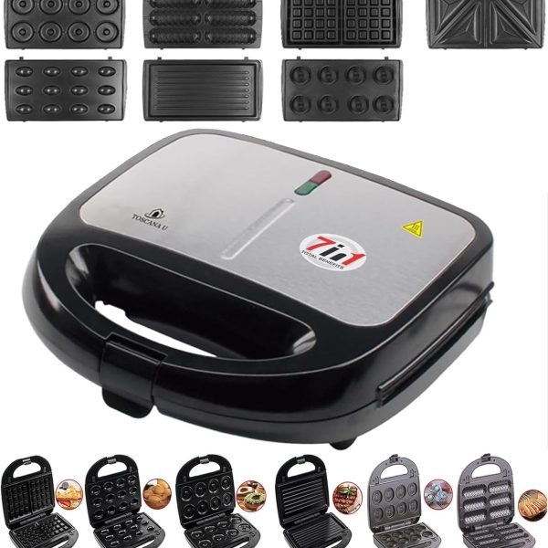 Sandwich Maker, Waffle Maker, Kurp Maker, Donut, Biscuit, Sandwich, Walnut Maker 7 in 1 Multifunctional Non-Stick Removable LED Indicator Lights, Auto Heating 800W R.217