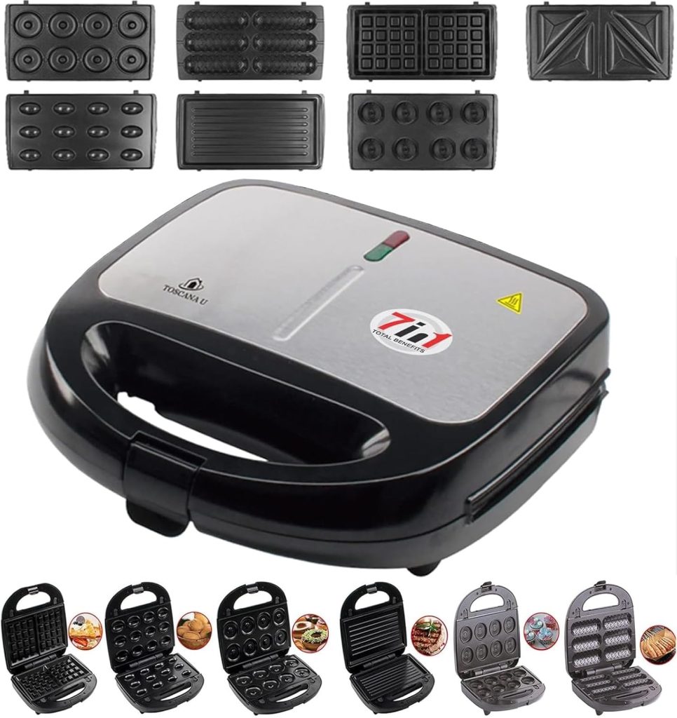 Sandwich Maker, Waffle Maker, Kurp Maker, Donut, Biscuit, Sandwich, Walnut Maker 7 in 1 Multifunctional Non-Stick Removable LED Indicator Lights, Auto Heating 800W R.217