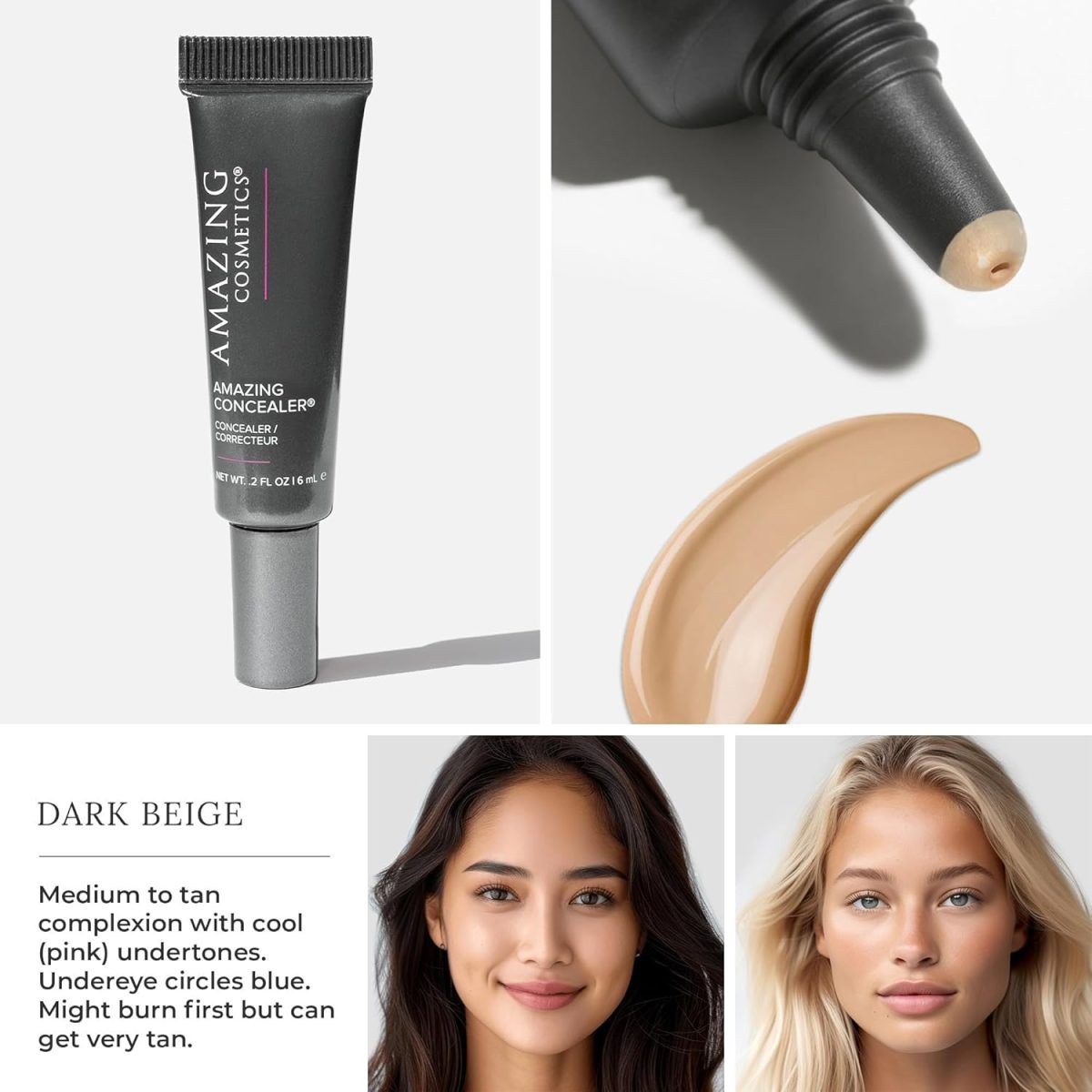 ⁦AmazingCosmetics Amazing Concealer, full coverage long wear concealer makeup for undereye dark circles, acne, blemishes and spots, color correcting shades, melts into skin for most natural finish⁩ - الصورة ⁦2⁩