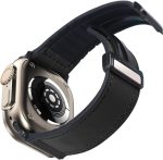 ⁦Excefore Magnetic Leather Watch Band for Apple Watch - Compatible with 49mm 45mm 44mm 42mm, Genuine Leather Strap with Magnetic Buckle, Fits for Apple Watch Ultra 9 8 7 Series - Black⁩ - الصورة ⁦7⁩