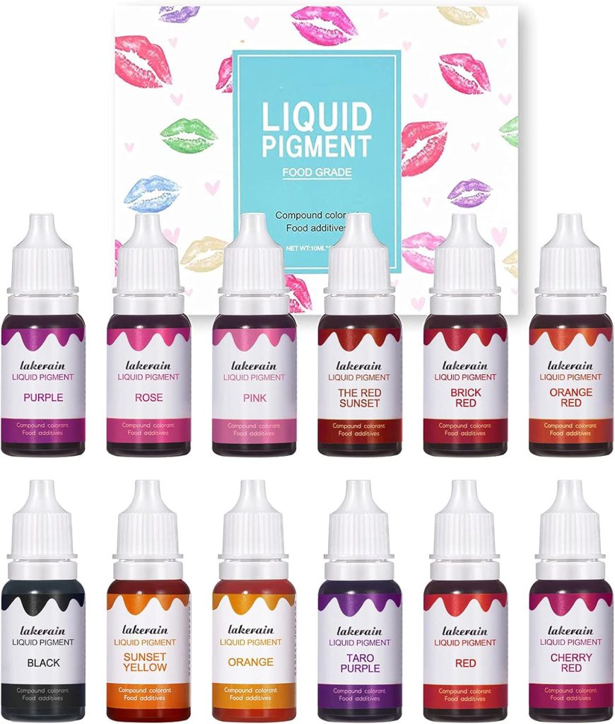 BONNIE CHOICE 12 Colors Liquid Lip Gloss Pigment Set, DIY Lipstick Liquid Pigment Set for Making Lip Gloss, DIY Lip Gloss Pigment Cosmetic Dye, Edible Coloring Pure Plant Pigment for Lip Gloss Base