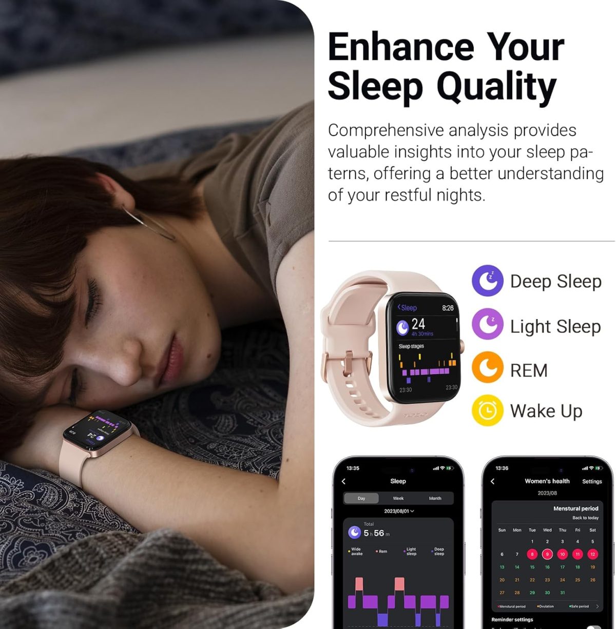 ⁦TOZO S4 AcuFit One Smart Watch 1.78" AMOLED Ultra-Clear Screen for Men Women, Call/Answer Fitness Tracker, Heart Rate Sleep Blood Oxygen Monitor IP68 Waterproof for ios 11.0+ Android 9.0+, Rose Gold⁩ - الصورة ⁦5⁩