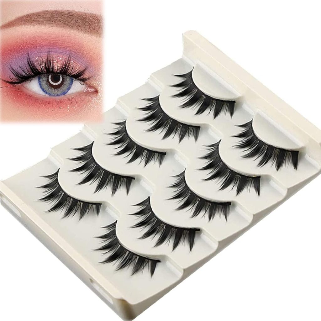 Khazna False Eyelashes, 5 Pairs Japanese Style Makeup Thick Eyelash Extension, Cosplay Makeup Eyelashes, Reusable Handmade Lashes for Eye Makeup