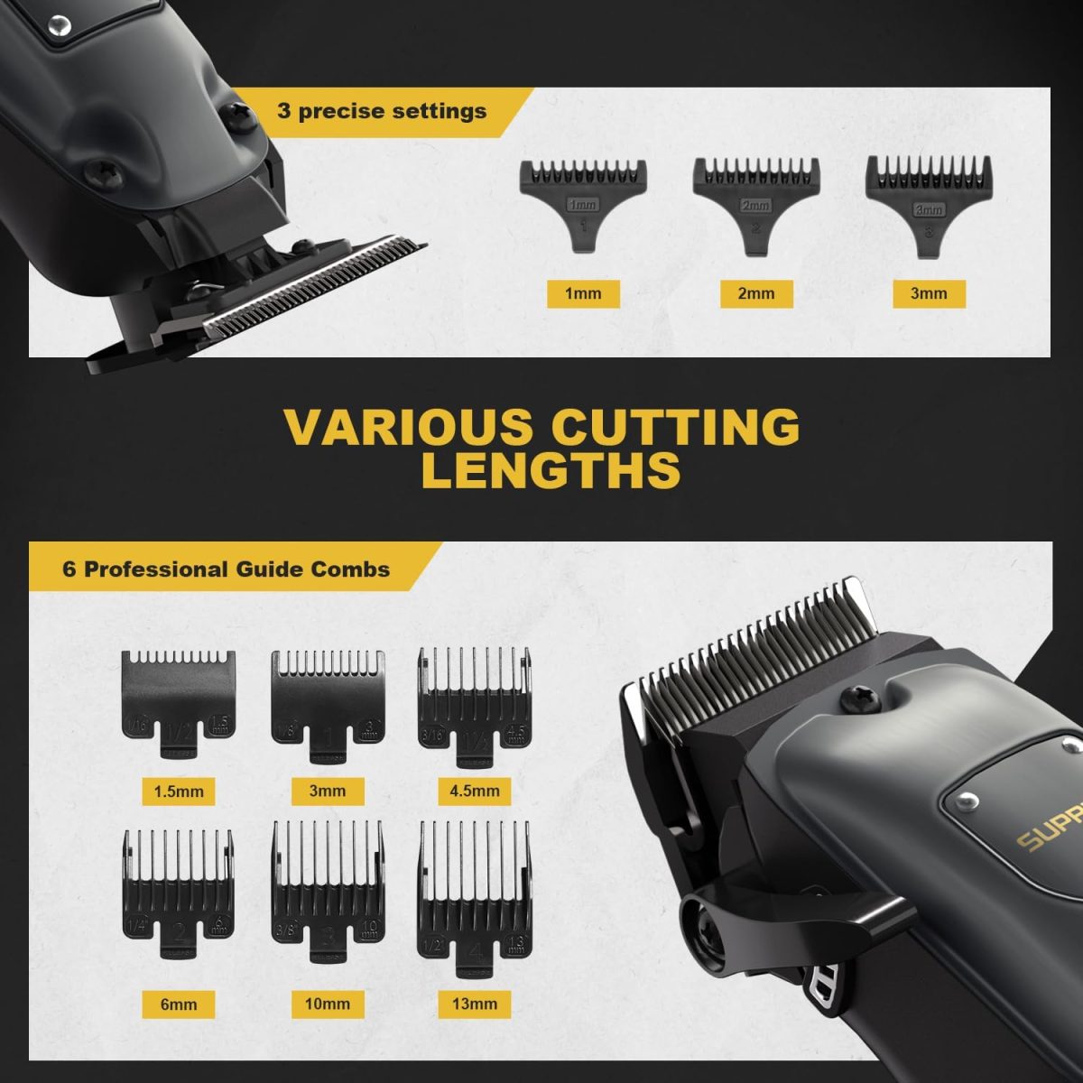 ⁦SUPRENT Hair Clippers for Men Professional, USB-C Rechargeable Cordless Clippers for Hair Cutting, Mens Hair Clippers and Trimmer Kit for Barber with LED Display for Barbers & Home Use (Gray)⁩ - الصورة ⁦6⁩