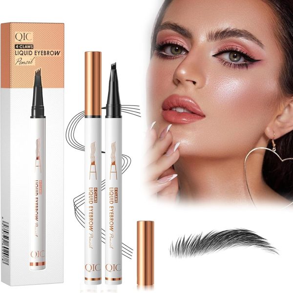Hepiide 2 Pcs Magic Eyebrow Pen - 2024 Upgraded 3D Waterproof Microblading Pencil With 4-Tipped Contouring, Long-Lasting Natural Fine Stroke (Black)