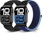 ⁦Adjustable Nylon Sport Watch Bands for Apple Watch,Strap Breathable Woven Sport ，Nylon Strap for Apple Watch Series 10 Strap 9 8 7 6 5 4 3 SE/2(20MM), One Size, One Size, Acetate, Sapphire⁩ - الصورة ⁦2⁩