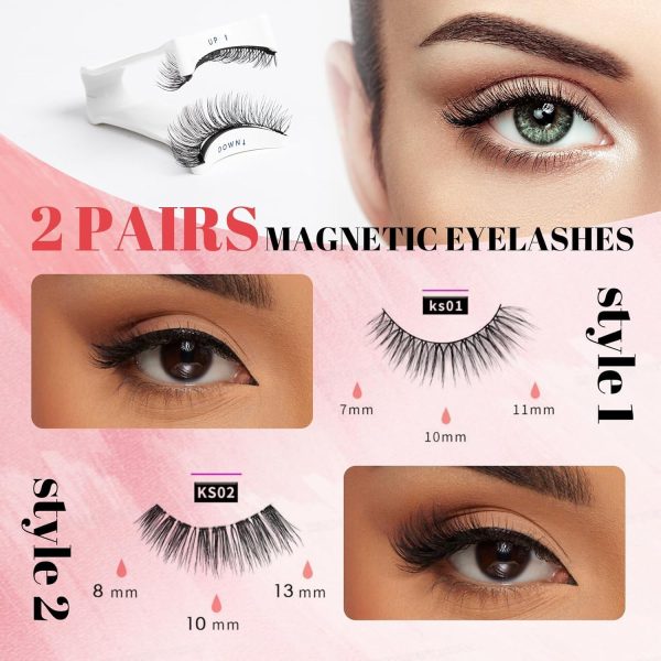 Boolygo Magnetic False Eyelashes, 3D Natural Look Set of Dual Magnetic Eyelashes without Eyeliner, No Glue False Eyelashes with Applicator, Easy to Wear, Reusable & Waterproof (Style 2)