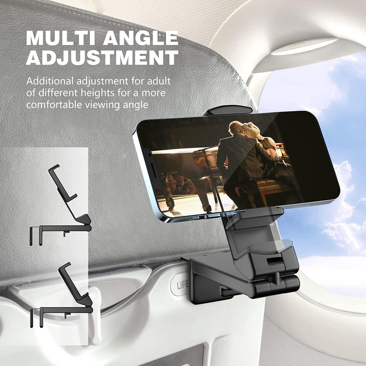 ⁦Universal Airplane Phone Stand Holder, Maproti Travel Essentials Phone Mount for Desk with 360 Degree Rotation, Handsfree Travel Must Haves Phone Clip, Flexible Accessories for Flying⁩ - الصورة ⁦2⁩