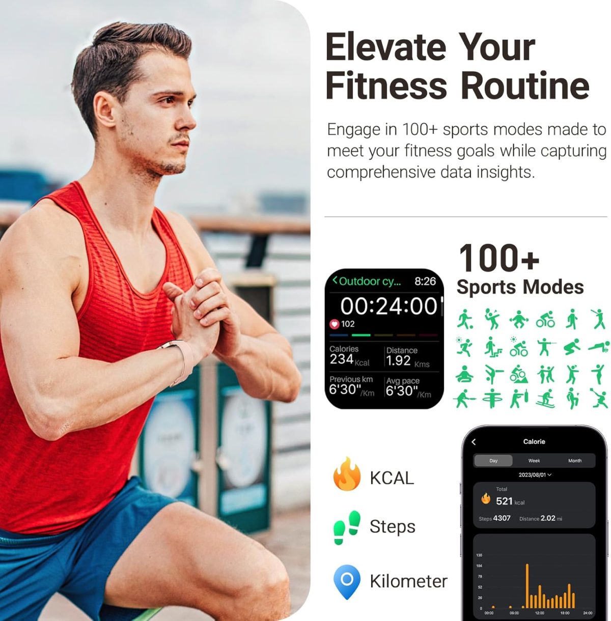 ⁦TOZO S4 AcuFit One Smart Watch 1.78" AMOLED Ultra-Clear Screen for Men Women, Call/Answer Fitness Tracker, Heart Rate Sleep Blood Oxygen Monitor IP68 Waterproof for ios 11.0+ Android 9.0+, Rose Gold⁩ - الصورة ⁦4⁩