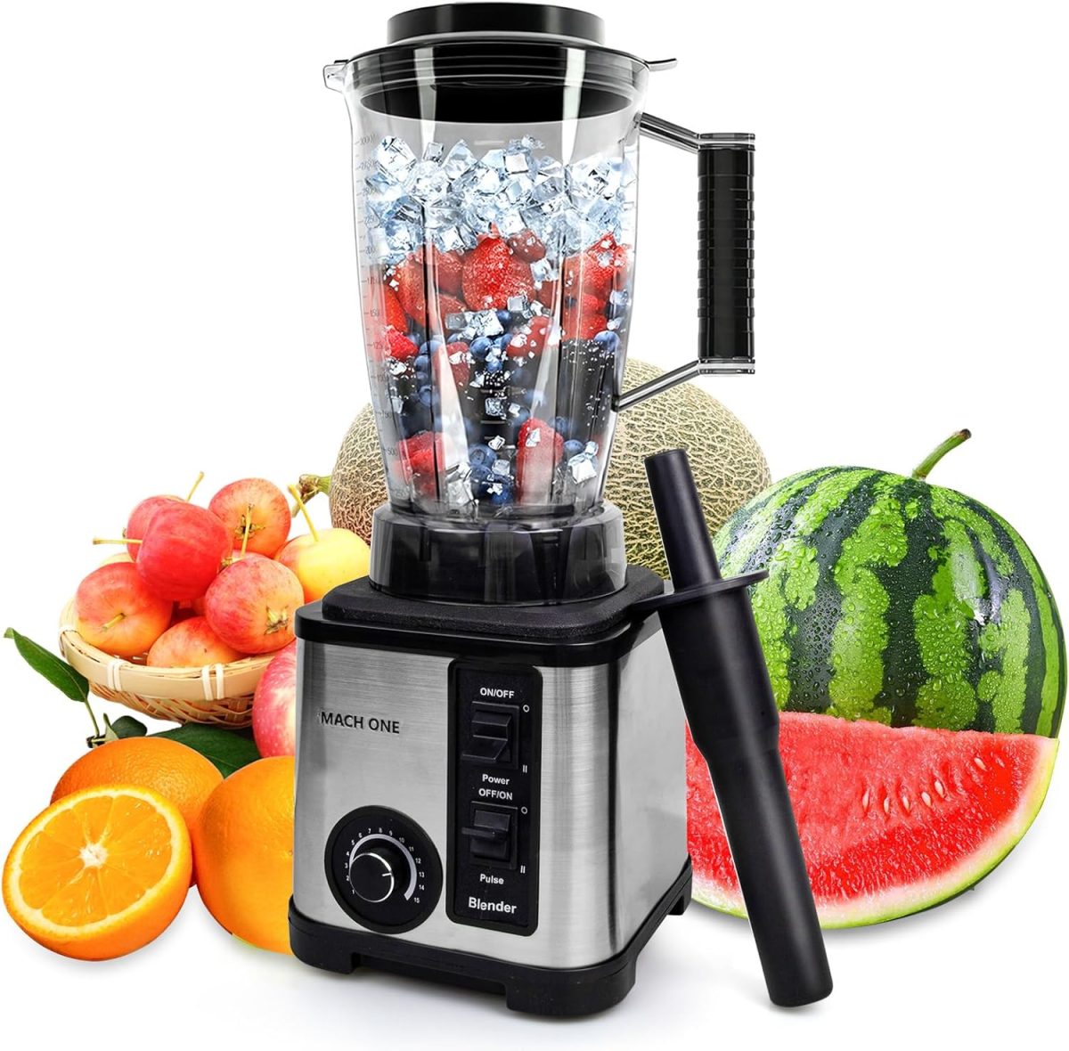 ⁦Ponicozy 3 in 1 Full Size Blender - 9500W Electric High Speed 15 Speed Countertop Smoothie Maker With 3L Bowl, 1.5L Chopper, 0.5L Grinder for Smoothie, Milkshake, Puree⁩ - الصورة ⁦2⁩