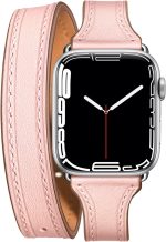 ⁦INFOSUN for Apple Watch Band 38mm 40mm 41mm Women Double Tour Leather Strap Bracelets Genuine Leather Wrist band Slim Replacement Strap for iWatch SE Series 9/8/7/6/5/4/3/2/1（38mm/40mm/41mm）Pink⁩ - الصورة ⁦3⁩