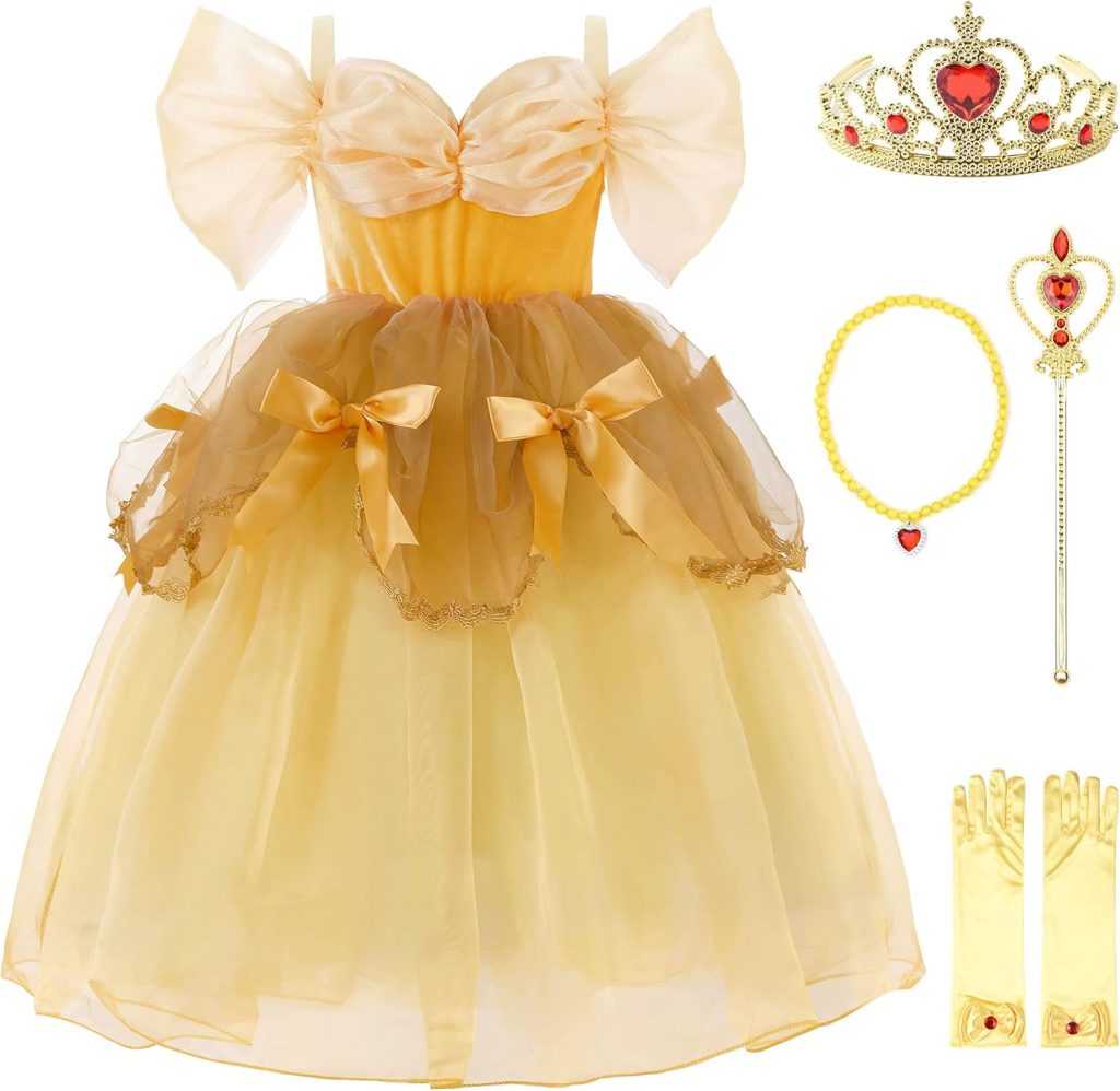 Uhdear Girls Off Shoulder Princess Costume Dress Ball Gown with Accessories