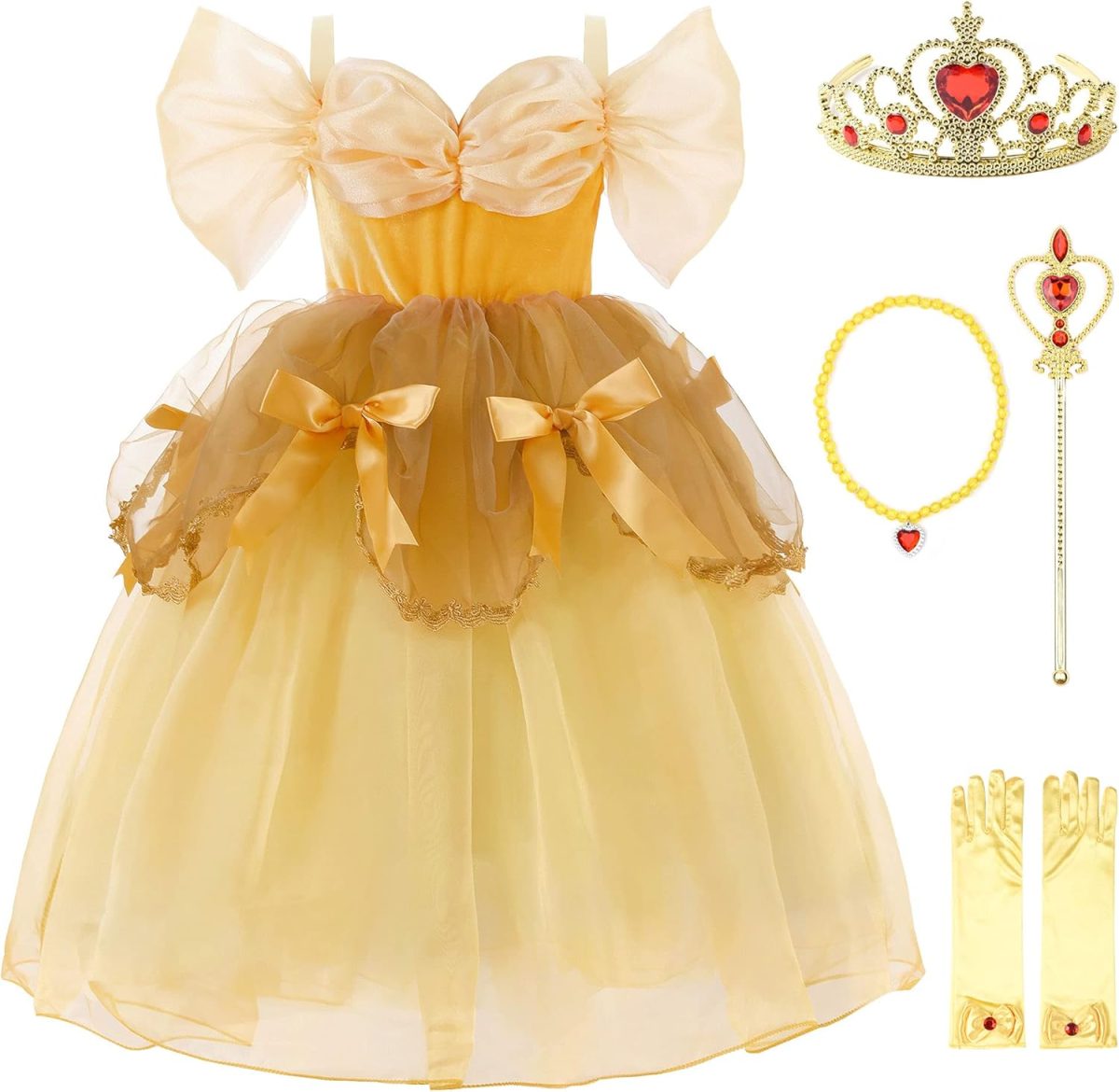 Uhdear Girls Off Shoulder Princess Costume Dress Ball Gown with Accessories