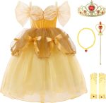 Uhdear Girls Off Shoulder Princess Costume Dress Ball Gown with Accessories