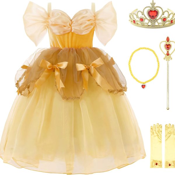 Uhdear Girls Off Shoulder Princess Costume Dress Ball Gown with Accessories