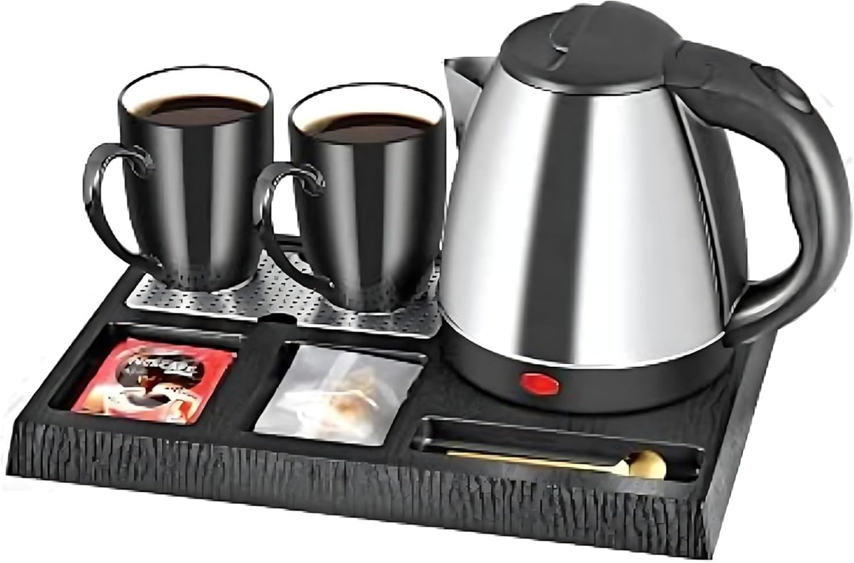 Hotel Kettle Set With Cup & Serving Tray 1200ml Kettle Capacity 1350W