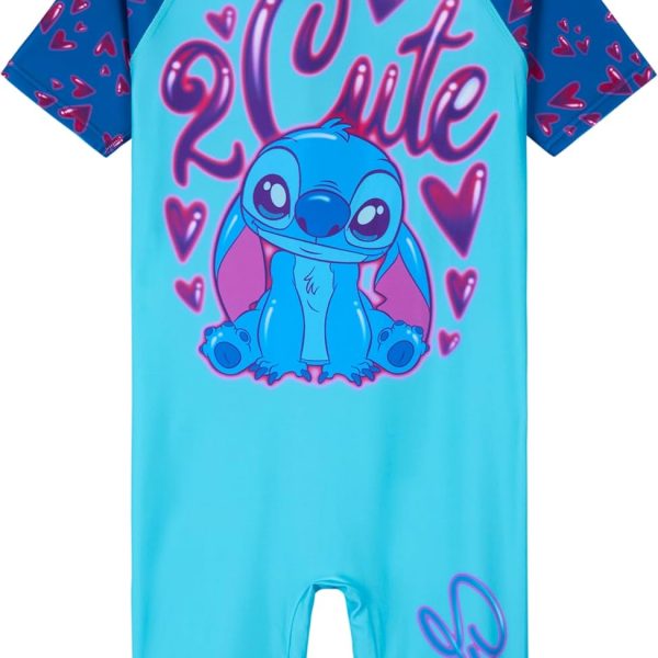 Disney Stitch Single Piece Swimsuit for Girls with Short Sleeves - Gift