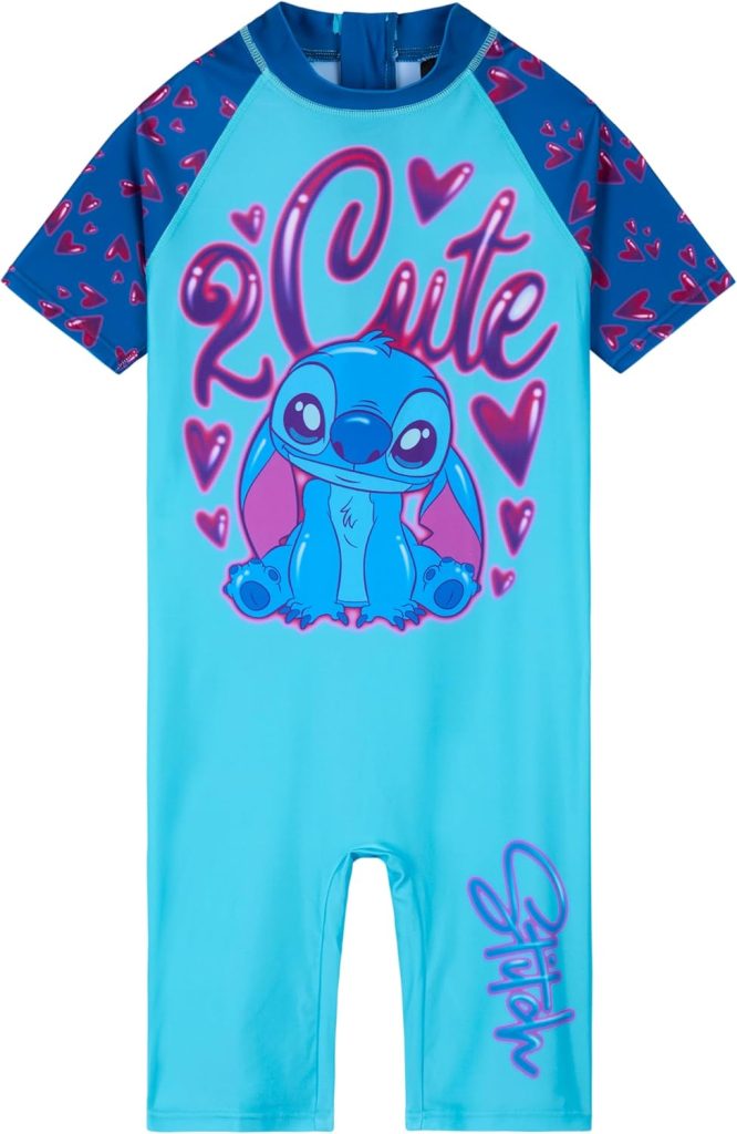 Disney Stitch Single Piece Swimsuit for Girls with Short Sleeves - Gift