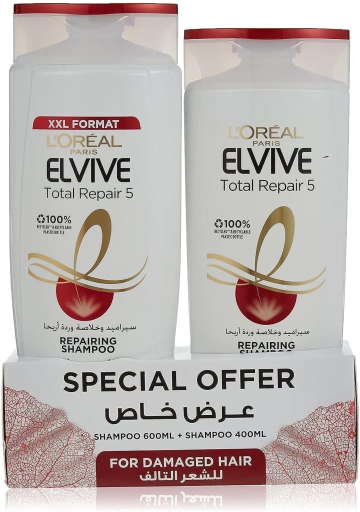 L’Oréal Paris Elvive Total Repair 5 Shampoo 600ml + Shampoo 400ml For Normal to Dry Hair