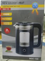 ⁦New Golden Creat Electric Kettle 2L, Fast Boil Glass Water Boiler with Auto Shut-Off, Boil-Dry Protection, 1500W Cordless Kettle for Boiling, Milk, Coffee & Tea, for Home & Office, NGC-133 (Black)⁩ - الصورة ⁦4⁩
