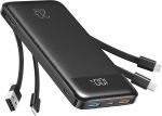 Charmast Power Bank with Built in Cables, 20000mAh USB C Battery Pack 5 Outputs 4 Inputs with LED Display Type C Powerbank,22.5W Fast Charging Portable Charger Compatible with Smartphones and More