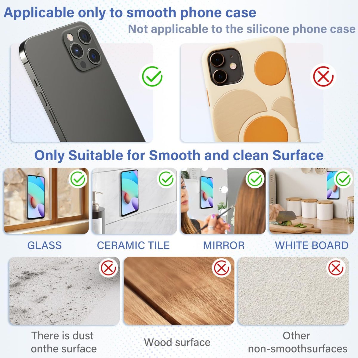 ⁦EKIND 2PCS Silicone Suction Cup Phone Holder, Silicon Adhesive Phone Grip,28 & 42 Double-Sided Sticky Grip, Hands-Free Phone Stand for Mirror, Window, Desk for Selfies, Video Calls(Black)⁩ - الصورة ⁦4⁩