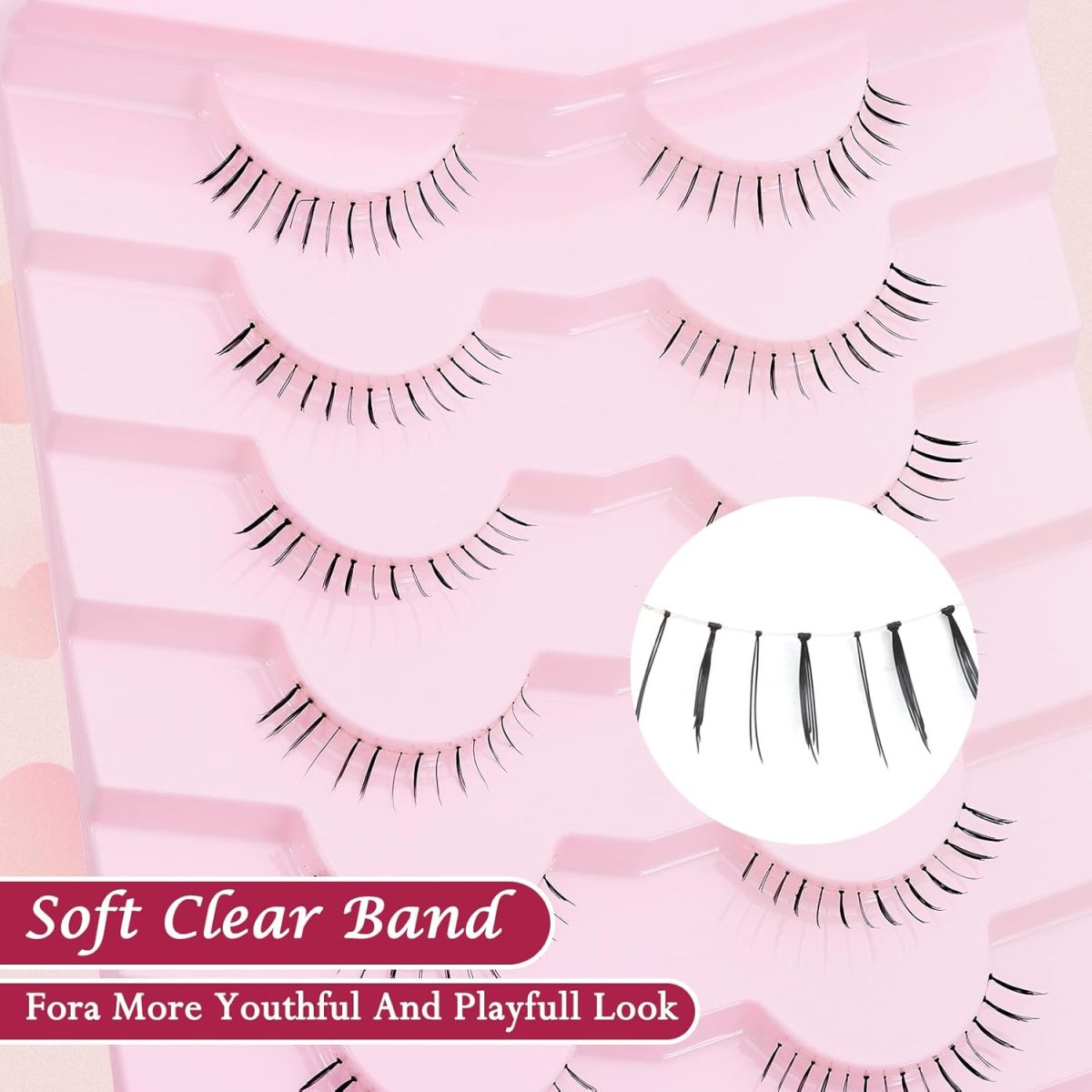 ⁦outopen 7 Pairs Bottom Lashes Japanese Manga Style False Eyelashes Soft Clear Band Strips False Eyelashes Natural Look Lower Lashes Reusable (A09)⁩ - الصورة ⁦3⁩