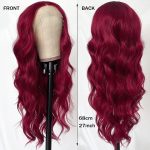 ⁦Long Wavy Wig, Wine Red Burgundy, 68 cm Length, Middle Part Lace Front, Heat Resistant Synthetic Hair⁩ - الصورة ⁦2⁩