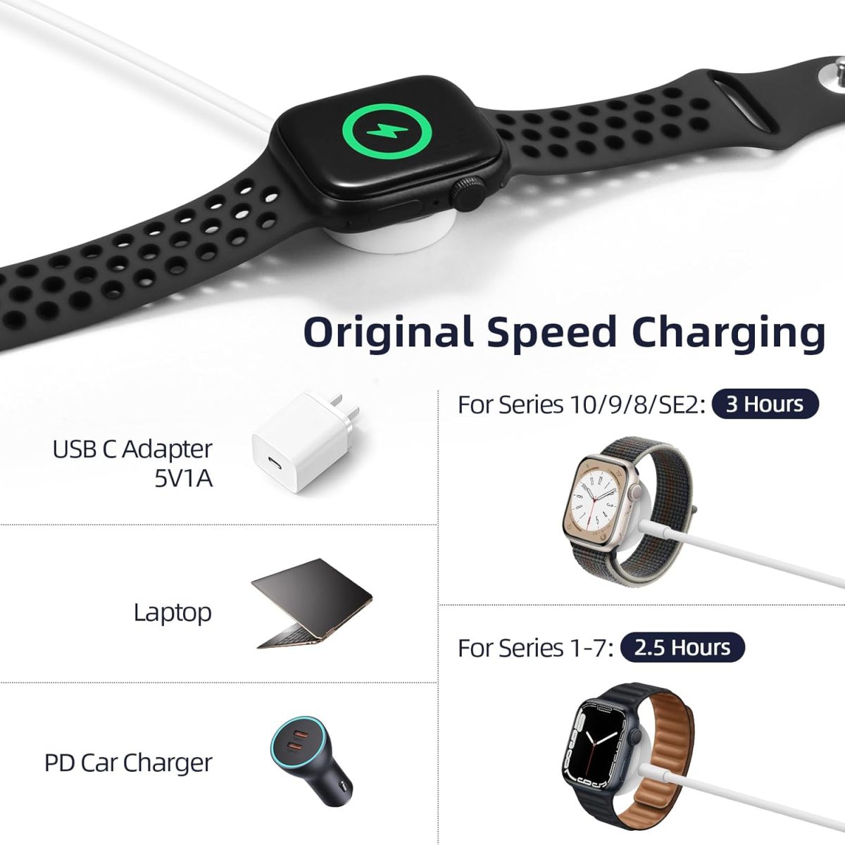 ⁦Vertebraid USB C Watch Charger Cable Compatible for Apple Watch: Magnetic Charger Cable Compatible with iWatch Series 10/9/8/7/6/5/4/3/2/1/SE/SE2, Travel Type C Charging Cord, 4.9ft⁩ - الصورة ⁦3⁩