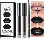 Black Lip Liner Lipstick Lip Gloss Set, 3Pcs Black Matte Liquid Lipstick Lip Stain, Long-Lasting Highly Pigmented Waterproof Lipgloss for Lips Makeup Kits Party, Halloween, Gothic Makeup
