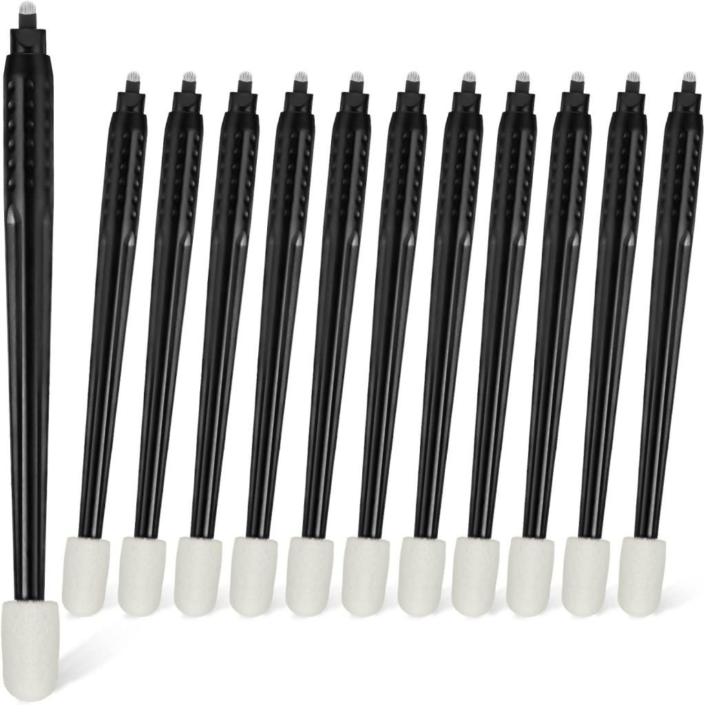 CHENGU 12 Pcs Microblading Manual Pen U18 18mm Disposable Microblading Pen with Pigment Sponge Eyebrow Microblading Hand Tools for Makeup, Black