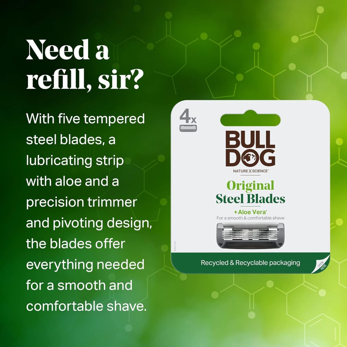 ⁦Bulldog Mens Skincare and Grooming Original Razor Blades Refills for Men, 4 Count⁩ - الصورة ⁦3⁩