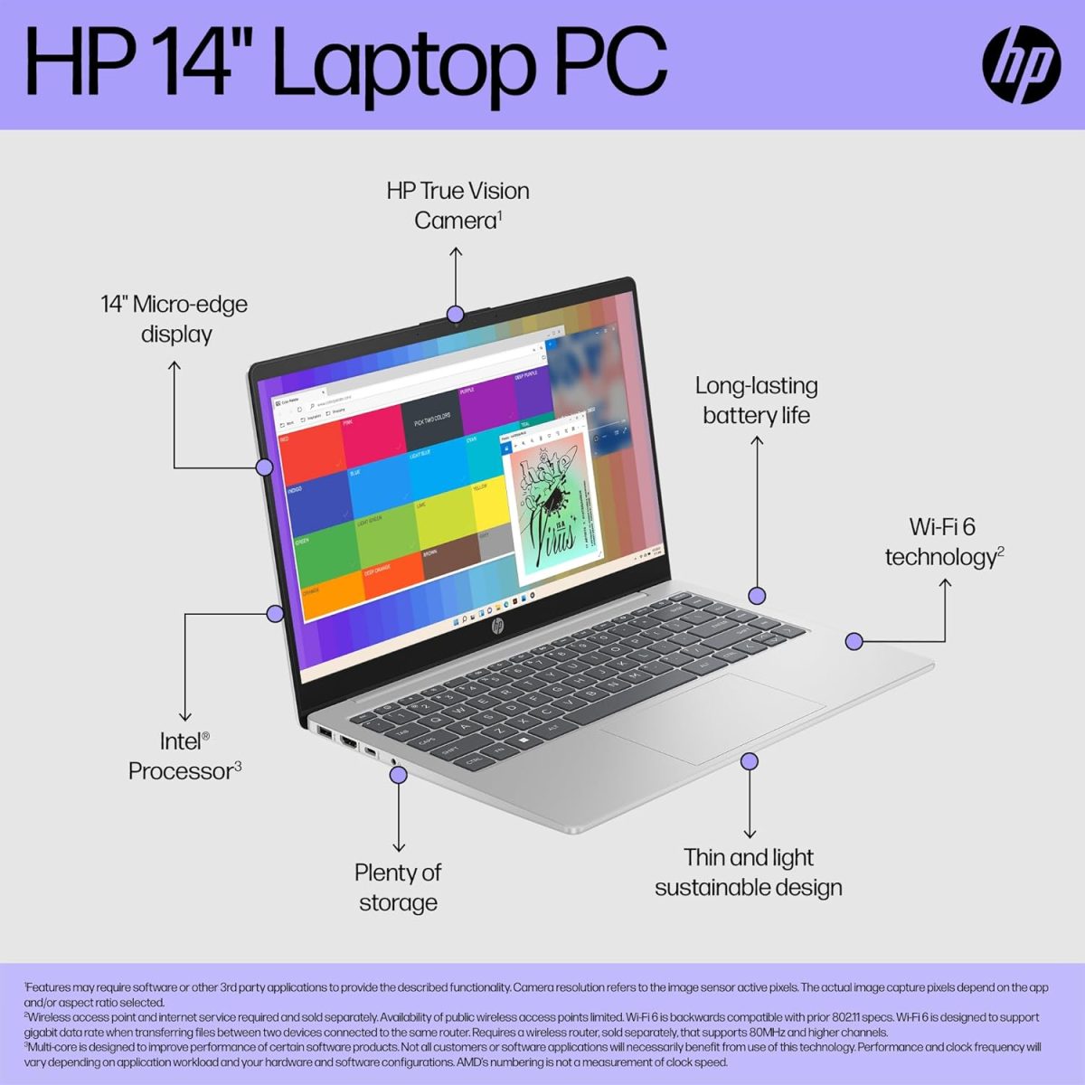 ⁦HP Laptop 14-ep1003ne, Intel Core Ultra 7-155H, 14" FHD Display, 16GB DDR5 RAM, 1TB SSD, Integrated Intel® Arc™ Graphics, Eng/Ar KB, Win 11, Natural Silver [B13Y4EA]⁩ - الصورة ⁦2⁩