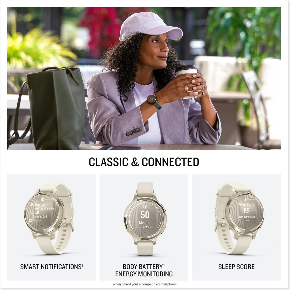 ⁦GARMIN LILY 2 ACTIVE LUNAR GOLD WITH BONE SILICONE BAND⁩ - الصورة ⁦4⁩
