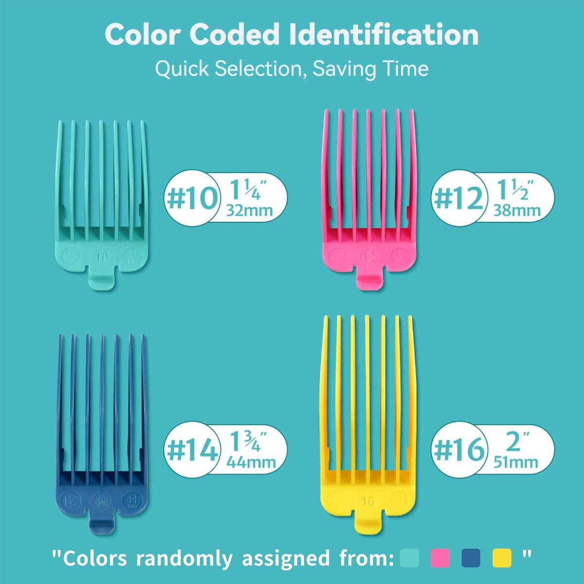 ⁦LAVEST 4 Professional Extra Long Hair Clipper Guards Cutting Guides Fits for Most Wahl Clippers, Color Coded Clipper Combs Replacement - 1.25", 1.5", 1.75" & 2" (#10, 12, 14, 16）⁩ - الصورة ⁦3⁩