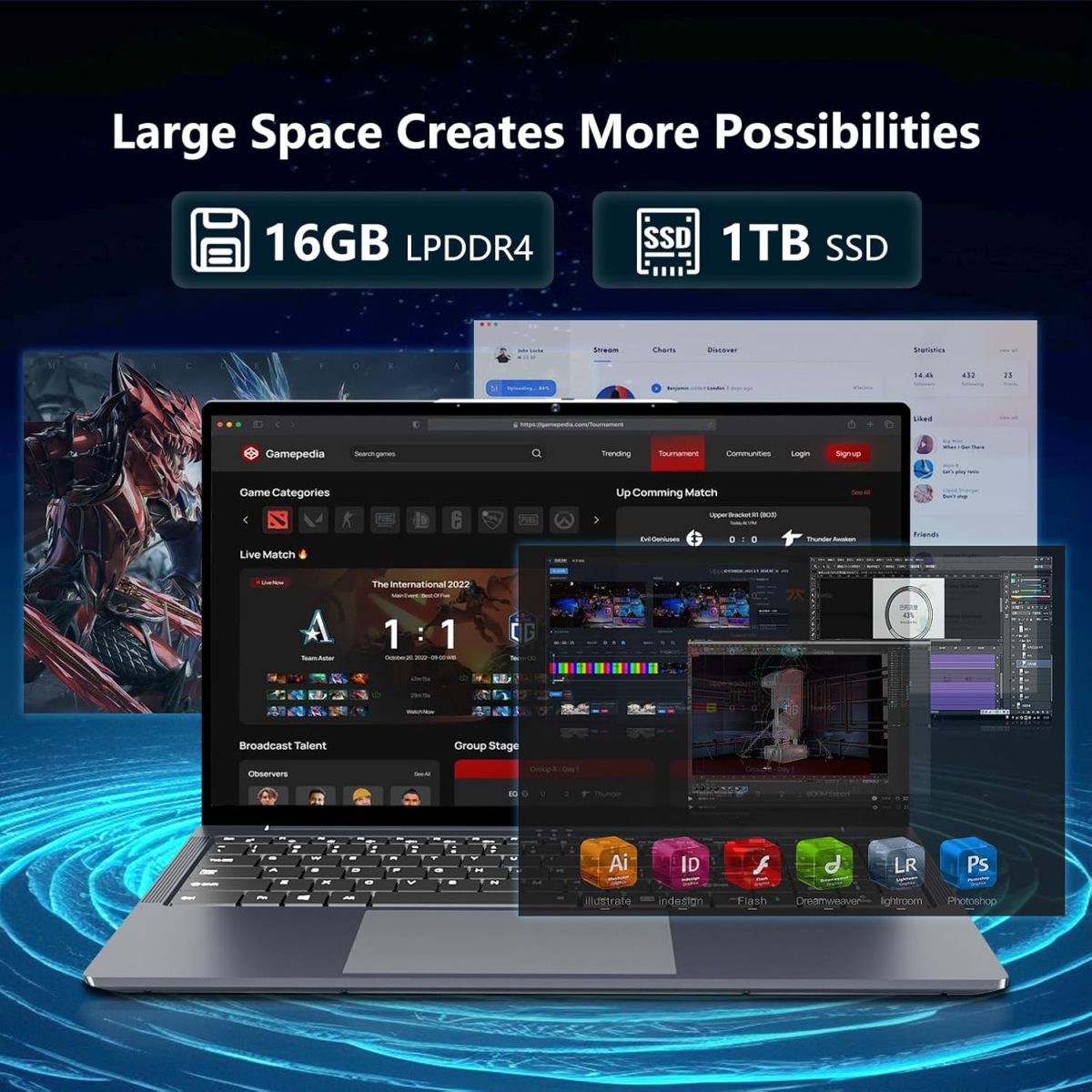 ⁦16 Inch Gaming Laptop, i5 Laptop up to 3.60GHZ, Laptops 1920 x 1200 HD Display, 16GB RAM 1TB SSD, WiFi5, Webcam, BT5.0, Mini HDMI, RJ45, Backlit Keyboard Laptops Computers,gaming computer,pc computers⁩ - الصورة ⁦3⁩
