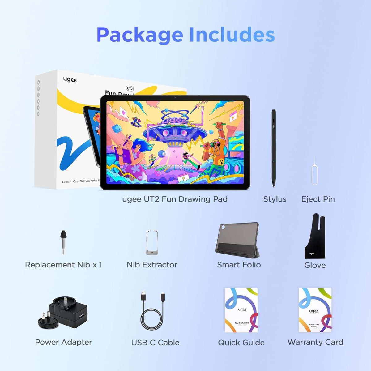 ⁦UGEE Pad Drawing Tablet No Computer Needed,6GB+128GB Fun Drawing Pad 2K Ultra HD with Full-Laminated Screen,Android 14 Tablet Drawing Stand for 7000mAh+18W Battery,Standalone Tablet 10.36⁩ - الصورة ⁦9⁩