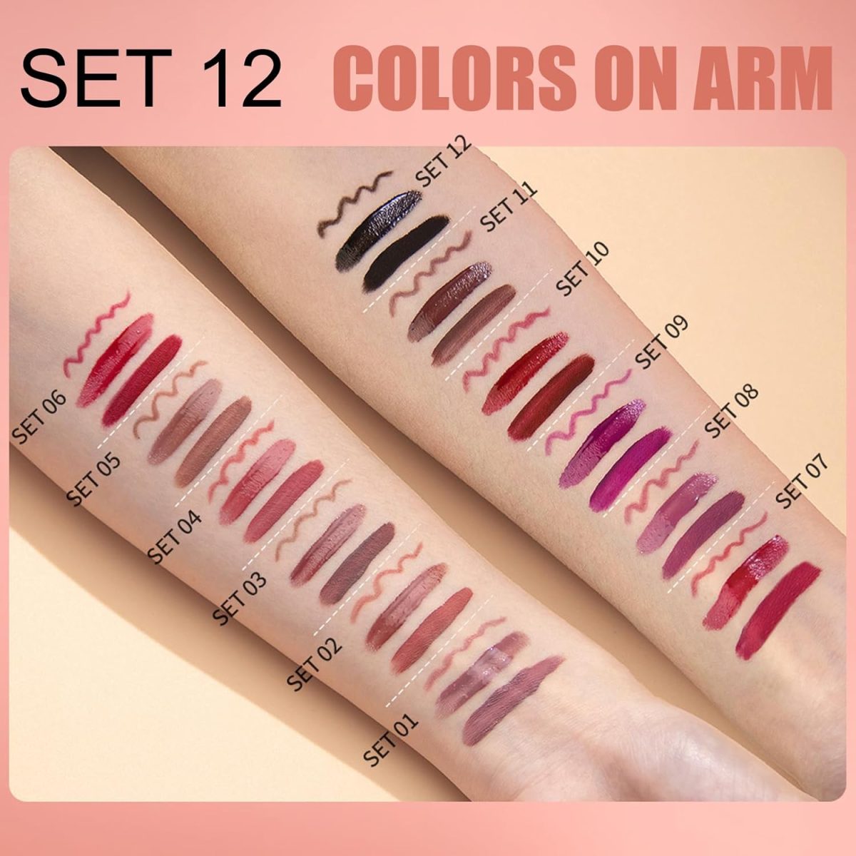 ⁦Black Lip Liner Lipstick Lip Gloss Set, 3Pcs Black Matte Liquid Lipstick Lip Stain, Long-Lasting Highly Pigmented Waterproof Lipgloss for Lips Makeup Kits Party, Halloween, Gothic Makeup⁩ - الصورة ⁦6⁩