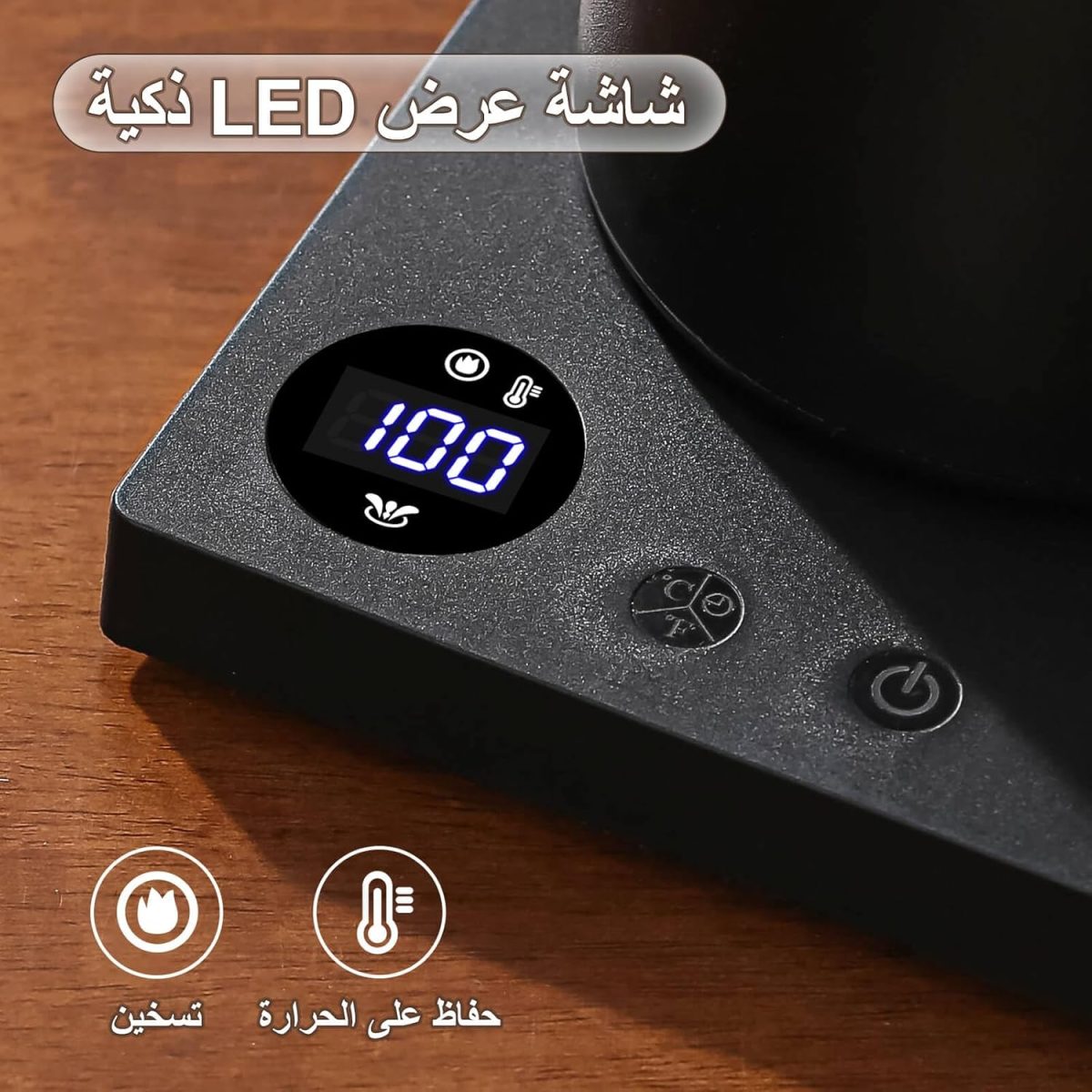 ⁦DELARLOCHEF Smart V60 Electric Gooseneck Kettle, 40-100℃ Adjustable Temp Control, 36Hour Heat Retention, 304 Stainless Steel, 1000W Fast Boil 1L, Anti-Dry, 50 Coffee Filters Gift, Black Wood Handle⁩ - الصورة ⁦7⁩