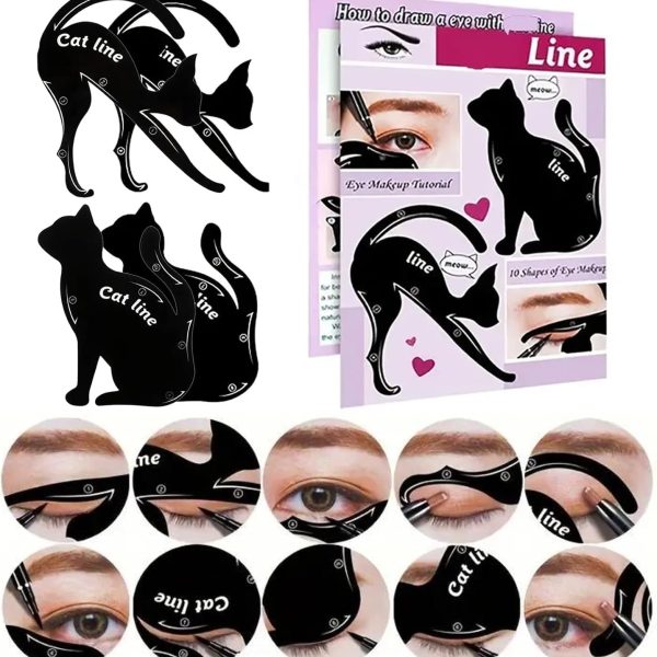 Tazweeq 4 Pcs Eyeliner Stencils for Cat Eye Winged, Different Effects, Eyeshadow Applicators, Tool Guide