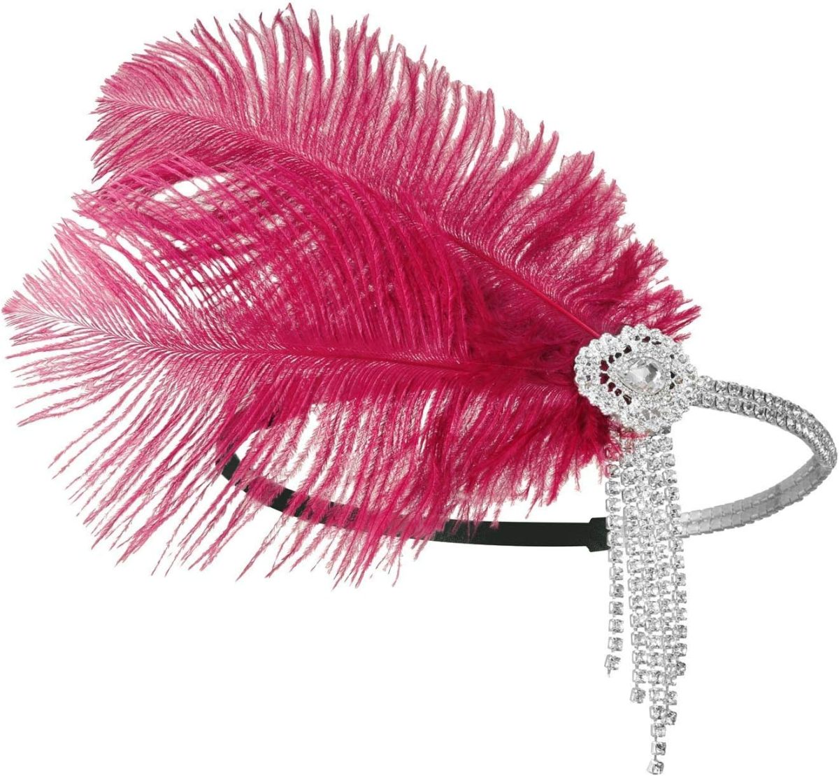 ⁦KASTWAVE 1920s Flapper Headband Inspired by Great Gatsby with Feather and Rhinestone Details for Women Party Accessories in Ivory and Red⁩ - الصورة ⁦2⁩