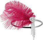 ⁦KASTWAVE 1920s Flapper Headband Inspired by Great Gatsby with Feather and Rhinestone Details for Women Party Accessories in Ivory and Red⁩ - الصورة ⁦2⁩