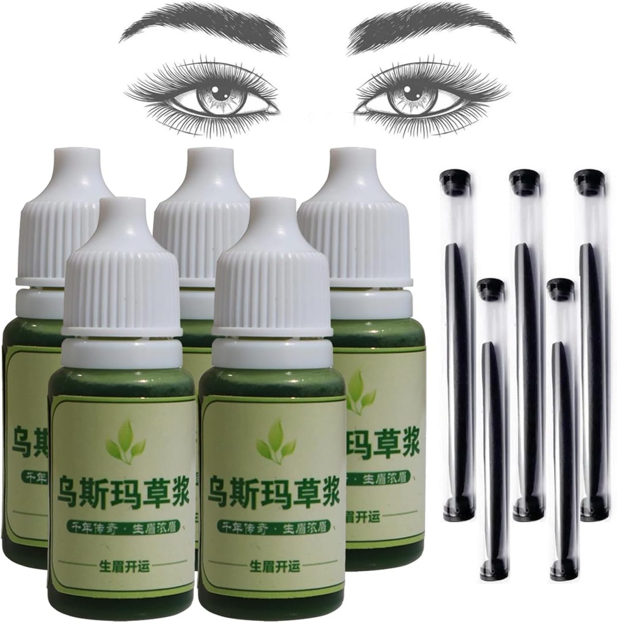Usma Grass Extract Essence,Usma Grass Care Cilia Growth Nourishing Liquid, Usma Grass Hair Care Liquid,Usma Oil with Usma Grass Stick,Thickening Eyelashes (5 bottles/5 Sticks)