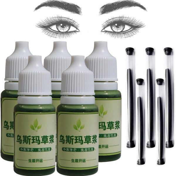 Usma Grass Extract Essence,Usma Grass Care Cilia Growth Nourishing Liquid, Usma Grass Hair Care Liquid,Usma Oil with Usma Grass Stick,Thickening Eyelashes (5 bottles/5 Sticks)