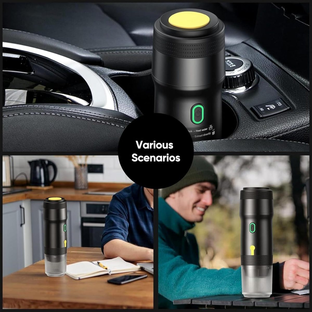 ⁦Portable Espresso Machine with USB Charging, 20Bar Electric Coffee Maker for Camping & Car Travel, Self-Heating NS/DG Capsule Compatible, IPX6 Waterproof, 7500mAh Battery (Black)⁩ - الصورة ⁦9⁩