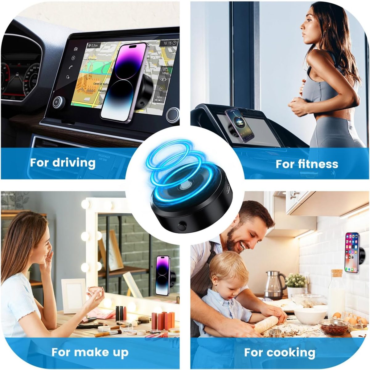 ⁦Necomi Electric Vacuum Magnetic Suction Phone Mount, HandsFree Magnetic Car Phone Holder, Double-Sided Phone Holder Compatible with Car Dashboard Installation, Smooth Surface, Phone, Phone Tablet⁩ - الصورة ⁦5⁩