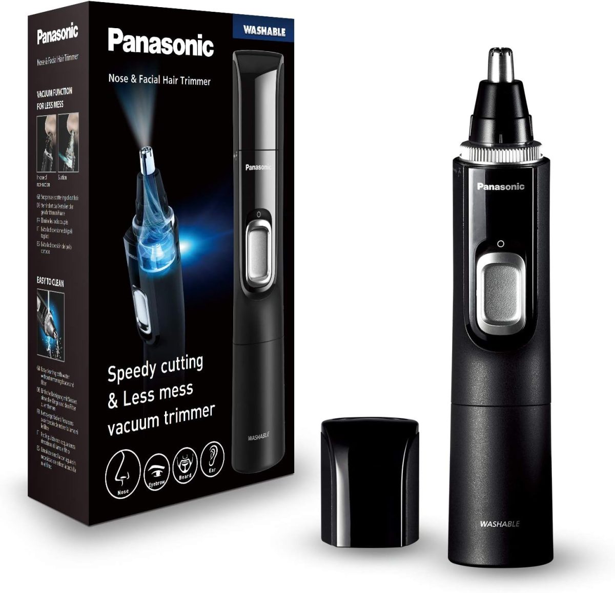 Panasonic Er-Gn300K503 Brow Trimmer for Dry and Wet Nose, Black, 3.8 x 3.4 x 16.4 cm, for men.