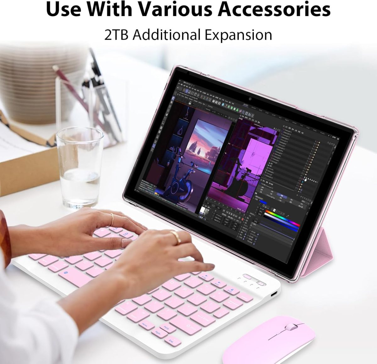 ⁦Android 13 Tablet, 10", 12GB RAM + 128GB ROM/1TB Expandable Tablet, 2024 Latest 2 in 1 Tablets with Keyboard Case, Capacitive Mouse, 2.0 Quad-core Processor, Quad-core Processor⁩ - الصورة ⁦7⁩
