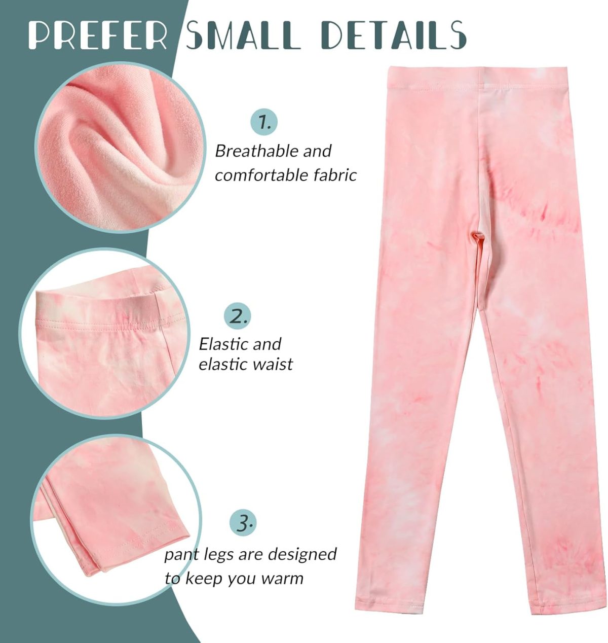 ⁦Chicduo 6 Pack Girls Printed Leggings Casual Yoga Pants for Girls Stretchy Tie-Dyed Leggings Girls Athletic Leggings⁩ - الصورة ⁦3⁩