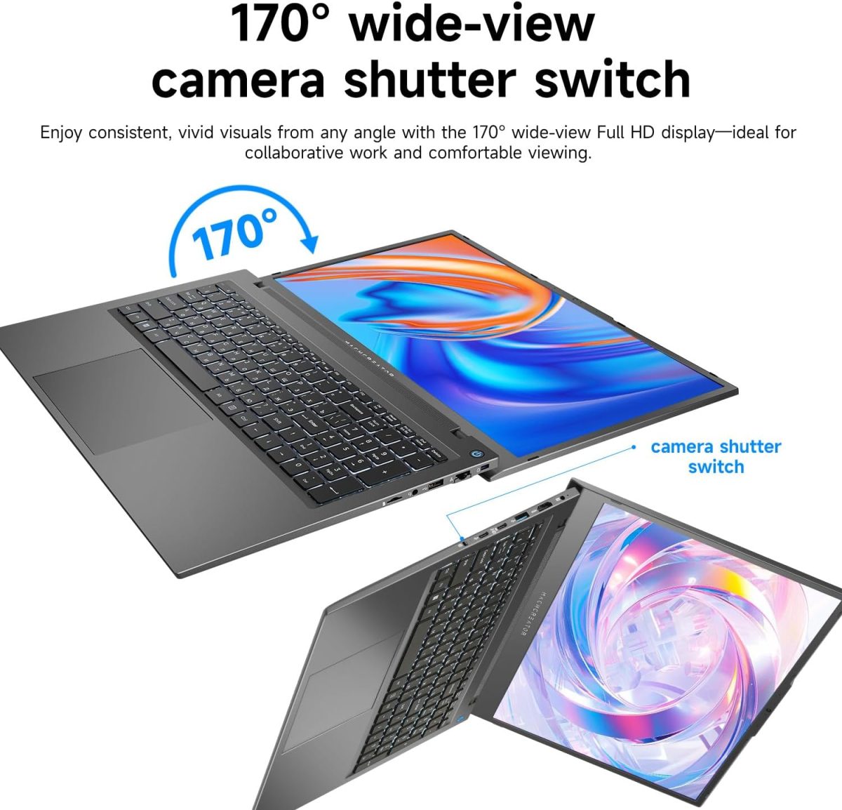 ⁦Machcreator Business Laptop, 17.3" FHD 120Hz, Intel Processor, 16GB DDR5 RAM, 1TB SSD, Backlit Keyboard, Large Touchpad, MicroSD Card Reader, Camera Shutter Switch, Wi-Fi, Win 11 Home, Grey⁩ - الصورة ⁦5⁩